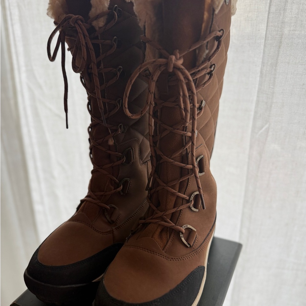 BearPaw Women's Tall Lace-Up Winter Boots in Brown with Black Accents